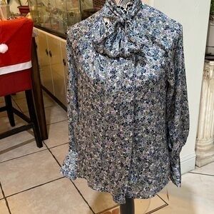 INC Women's Blouse Purple Size XLarge Bow-Neck Floral Print Top $69